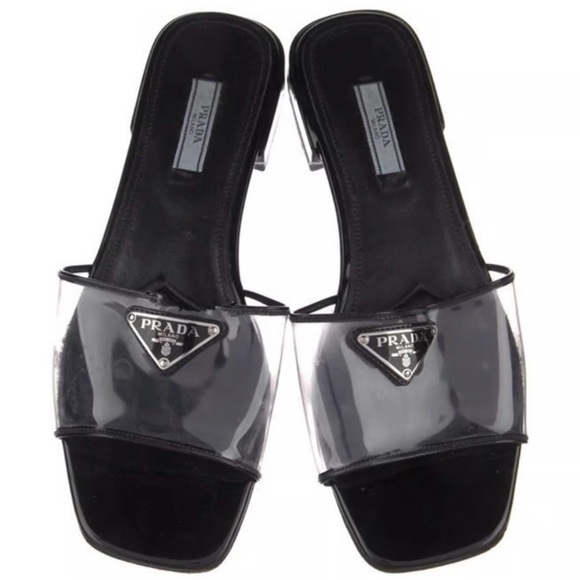 Prada Ciabatte black & Clear pvc sandals - slides women’s flats - 38 / 8